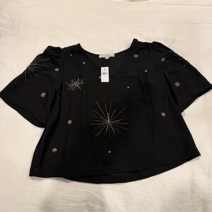 LOFT Black Top with Gold Star Accents